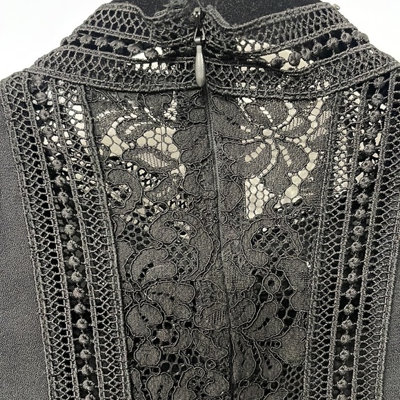 Zara Womens Sz s Black Lace Crochet High Neck Peplum Short Sleeve Blouse Top - Picture 7 of 11